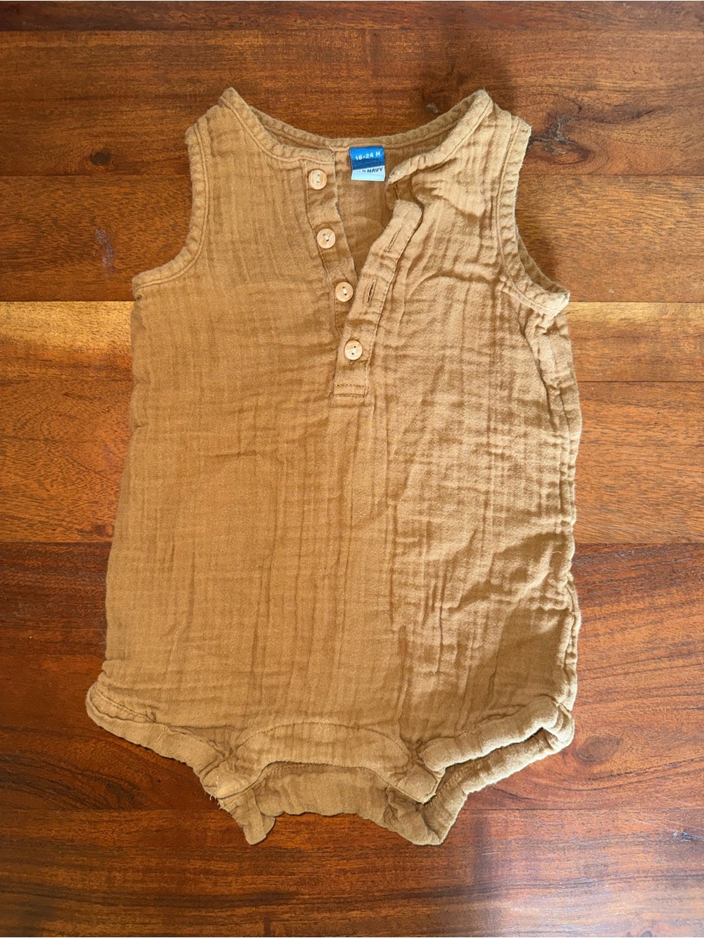 Old Navy Tan Cotton Muslin Baby Romper